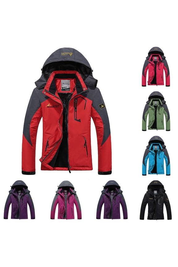 Women's Rain Jacket Technical Winter Fleece Lined Casual Waterproof Windbreaker Outdoor Sprint Coat with Plush and Thickened Cycling Warm Cotton Coat Hooded Coat Hot Pink