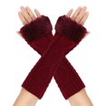 thumbnail image 1 of Lovskoo Women's Rhombus Knitted Wool Gloves Winter Warm and Versatile Half-Finger Wristbands Extended Fingerless Arm Sleeves Claret, 1 of 4