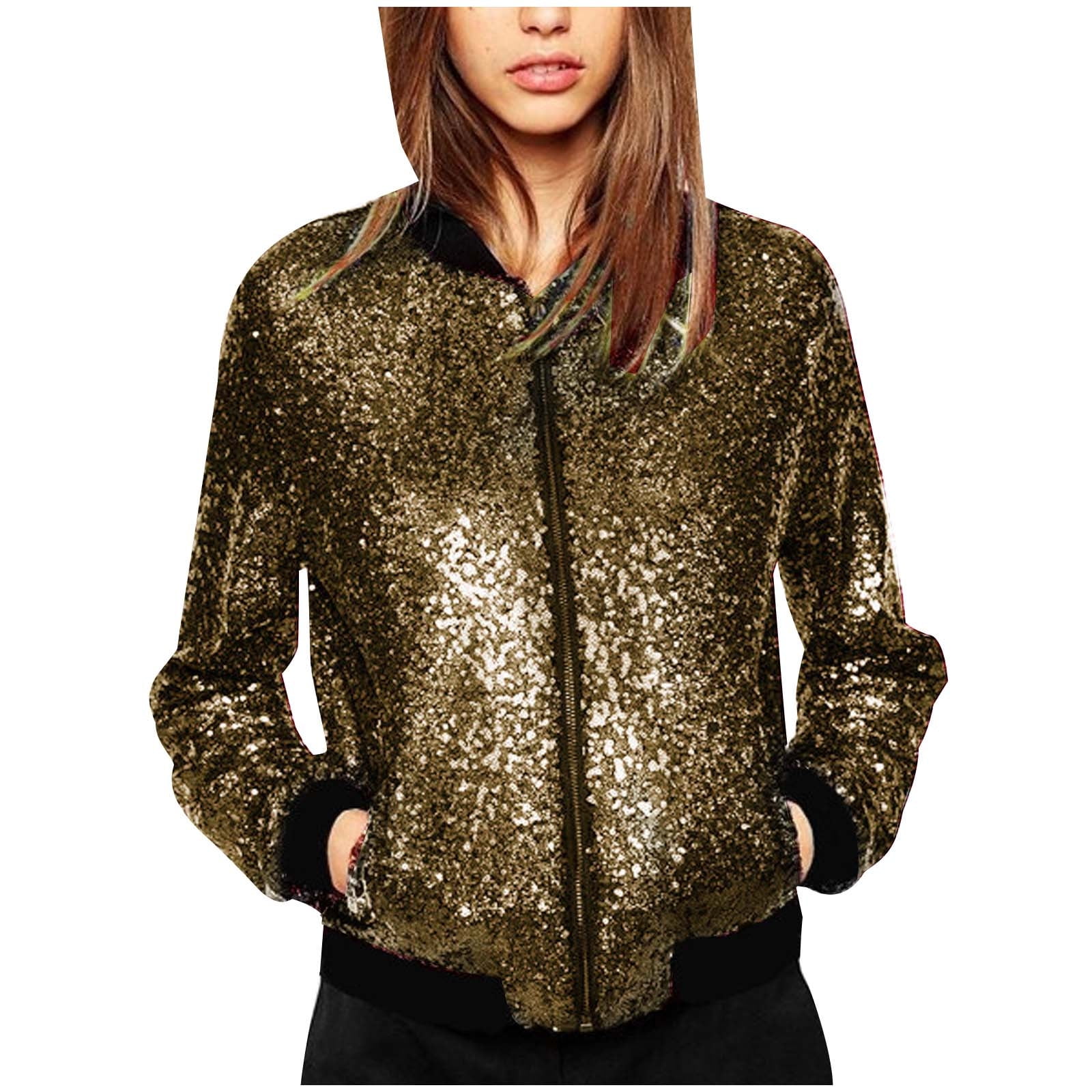 Gold sequin shop bomber jacket womens