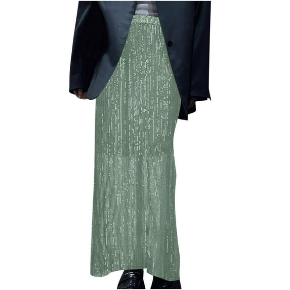 Lovskoo Women's Sequin Maxi Skirt High Waist Elegant Loose Sparkle Ankle Length Skirt Mint Green