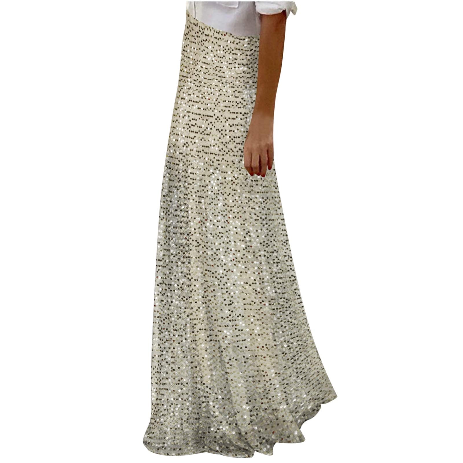 Lovskoo Women's Sequin Maxi Skirt High Waist Elegant Loose Sparkle ...