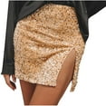 thumbnail image 1 of Lovskoo Women's Sequin Mini Skirt Sparkly High Waist Bodycon Party Side Split Short Glitter Skirts Gold, 1 of 7