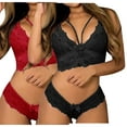 thumbnail image 1 of Lovskoo Women's Sleepwear Sets Bra and Panty Corset Lace Floral Bralette Bra Two Piece Underwear Sleepwears Outfits Gift for Valentine's Day Black, 1 of 2