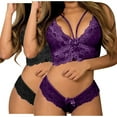 thumbnail image 1 of Lovskoo Women's Sleepwear Sets Bra and Panty Corset Lace Floral Bralette Bra Two Piece Underwear Sleepwears Outfits Gift for Valentine's Day Purple, 1 of 2