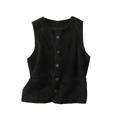 Lovskoo Women's Sleeveless Button Down Vest Casual V Neck Corduroy Blazer Jacket with Pockets Black