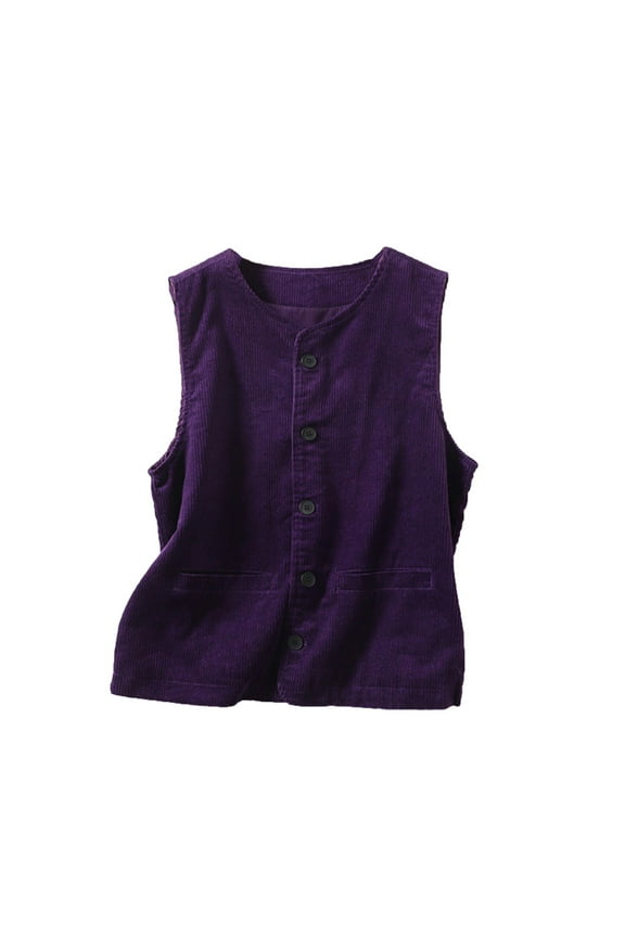 Women's Sleeveless Button Down Vest Casual V Neck Corduroy Blazer Jacket with Pockets Purple