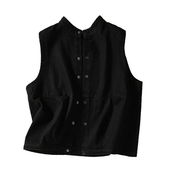 Lovskoo Women's Sleeveless Button Down Vest Casual V Neck Cotton Linen Blazer Jacket with Pockets Black