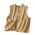 thumbnail image 1 of Lovskoo Women's Sleeveless Button Down Vest Casual V Neck Cotton Linen Blazer Jacket with Pockets Khaki, 1 of 9