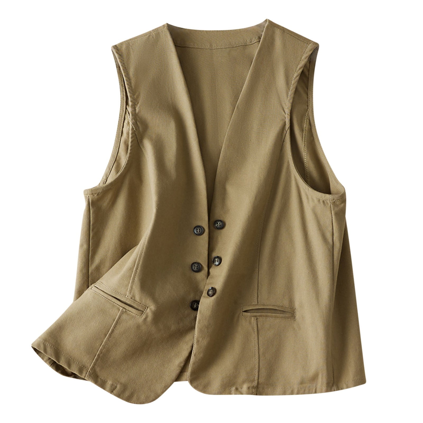 Summer Sleeveless Tops For Women Button Down Vest V Neck Front Button Down Vest Causal Waistcoat For Women Black S