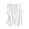 thumbnail image 1 of Lovskoo Women's Sleeveless Button Down Vest Casual V Neck Cotton Linen Blazer Jacket with Pockets White, 1 of 9