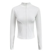 Lovskoo Women's Slim Fit Lightweight Athletic Full Zip Stretchy Workout Running Track Jacket with Thumb Holes White S