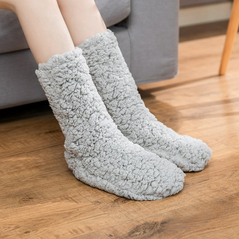 Lovskoo Women's Slipper Socks Shoes Coral Velvet Indoor Thick House Booties  Shoes with Non-slip Bottom Soles Super Soft Warm Cozy Fuzzy Lined Slippers  Booties Gray 