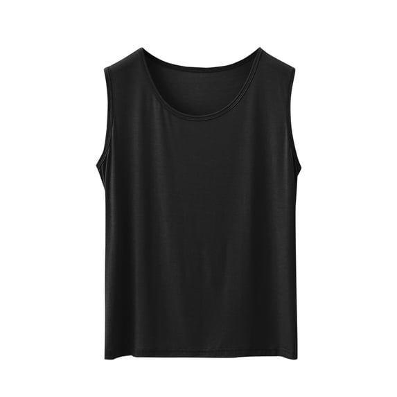 Lovskoo Women's Solid Color Loose Base Shirt Camisoles Sleeveless Pajamas Base Layer Sleep Round Neck Tank Tops Black