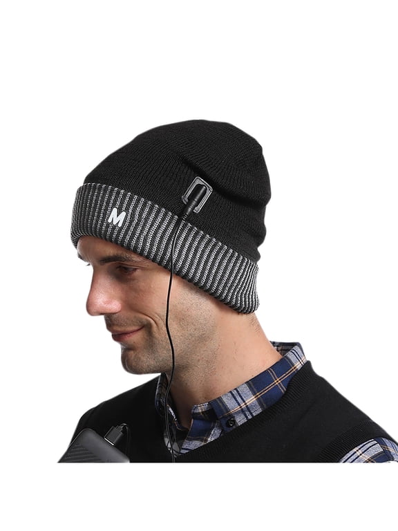 Gpaecead Women's Solid Color Usb Heating To Keep Warm Striped Knitting Flip Up Plush Hat Gray