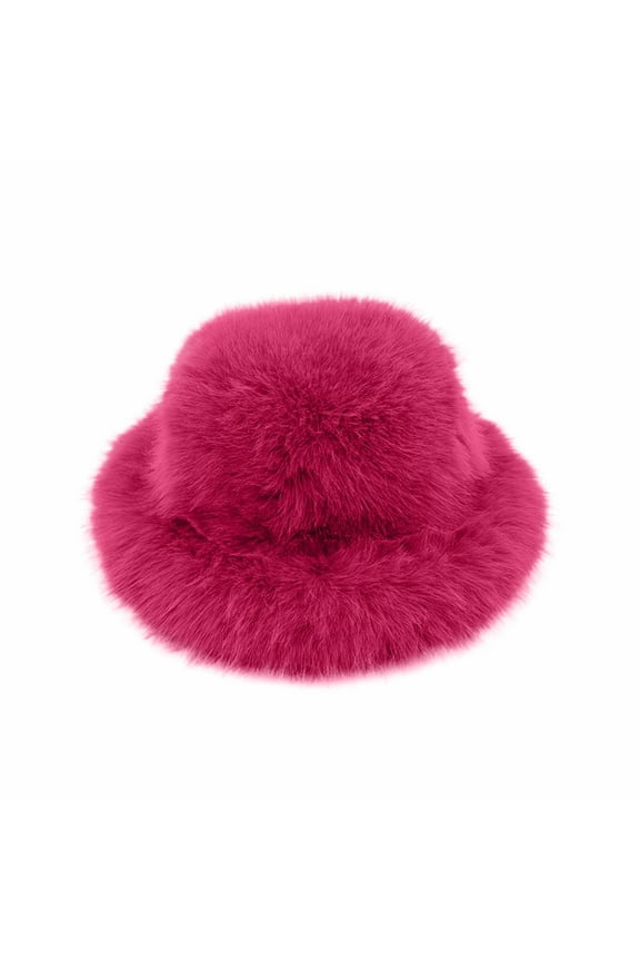Women's Solid Color Winter Bucket Hats Warm Punk Dome Hat Fashion Plush Fisherman Hat Hot Pink