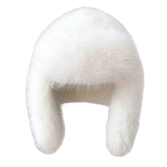 Lovskoo Women's Solid Color Winter Warm Ear Protection Lei Feng Hat Fashion Plush Skiing Cap White