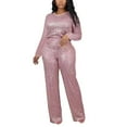 thumbnail image 1 of Lovskoo Women's Sparkly Sequin T-Shirt and Pants Set Crewneck Long Sleeve Top Straight Leg Trouser Club Outfits Pink, 1 of 8