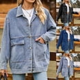 thumbnail image 1 of Lovskoo Women's Spring Long Sleeve Denim Jean Jacket Button Down Shirt Distressed Casual Turndown Outwear Pocket Regular Oversized Botton Jacket Tops Gray, 1 of 9