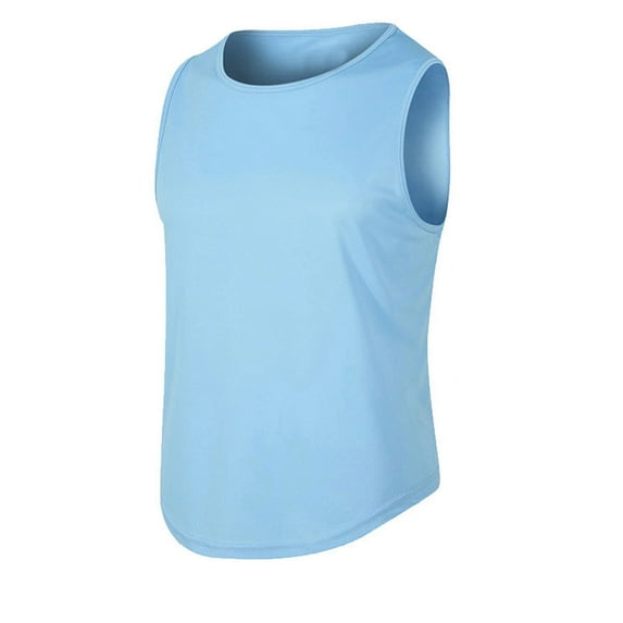 Lovskoo Women's Summer 2024 Sleeveless Yoga Tops Workout Round Neck Solid Color T-Shirt Running Tank Tops Light Blue 2XL