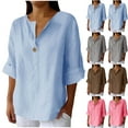 thumbnail image 1 of Lovskoo Women's Summer Casual Linen Shirts Button Up 3/4 Sleeve T-Shirts Solid Color Loose Basic Tops Tees Pink, 1 of 7