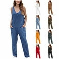 thumbnail image 1 of Lovskoo Women's Summer Casual Loose Overalls Baggy V Neck Denim Rompers Wide Leg Jumpsuits with Pockets Khaki, 1 of 6