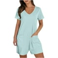 thumbnail image 1 of Lovskoo Women's Summer Casual Rompers Scoop Neck Shorts Jumpsuit Short Sleeve One Piece Jumpers with Pockets 2024 Trendy Light Blue M, 1 of 8