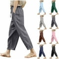 thumbnail image 1 of Lovskoo Women's Summer Cotton And Linen Pants Solid Color Loose Straight Leg Pants with Pockets And Drawstring Dark Gray, 1 of 7