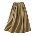 thumbnail image 1 of Lovskoo Women's Summer Linen Elastic Waist Button Up Swing Midi A Line Skirt Khaki, 1 of 9