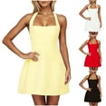 thumbnail image 1 of Lovskoo Women's Summer Sleeveless Halter Mini Dress 2025 Off Shoulder High Waist Swing Flowy Beach Dresses Yellow, 1 of 9