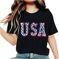 thumbnail image 1 of Lovskoo Women's Summer Tops Trendy Independence Day Printed Short Sleeved Round Neck Plain Basic Tee T-Shirt Top Black, 1 of 7