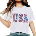 thumbnail image 1 of Lovskoo Women's Summer Tops Trendy Independence Day Printed Short Sleeved Round Neck Plain Basic Tee T-Shirt Top White, 1 of 7