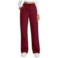 thumbnail image 1 of Lovskoo Women's Yoga Pants with Pocket Solid Color Drawstring Loose Casual Sports Sweatpants Long Pants Wide Leg Jogger Claret, 1 of 6