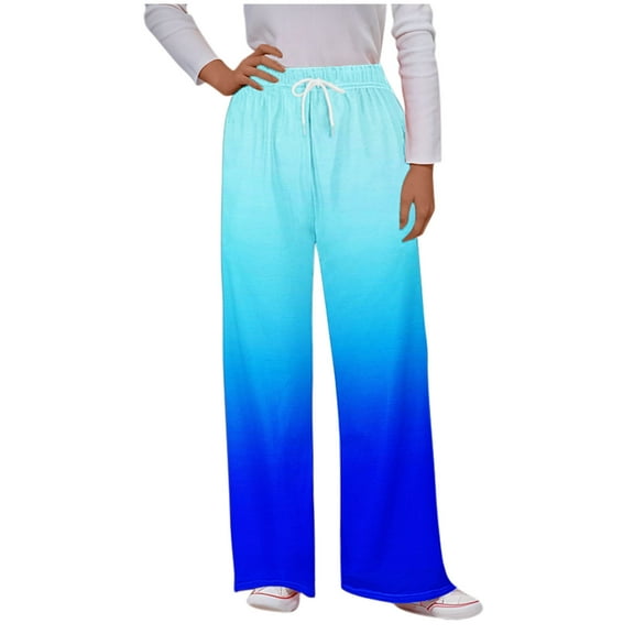 Lovskoo Womens Gradient Color Sweatpants Wide Leg High Waisted Drawstring Sweat Pants Fall Pants with Pockets Blue