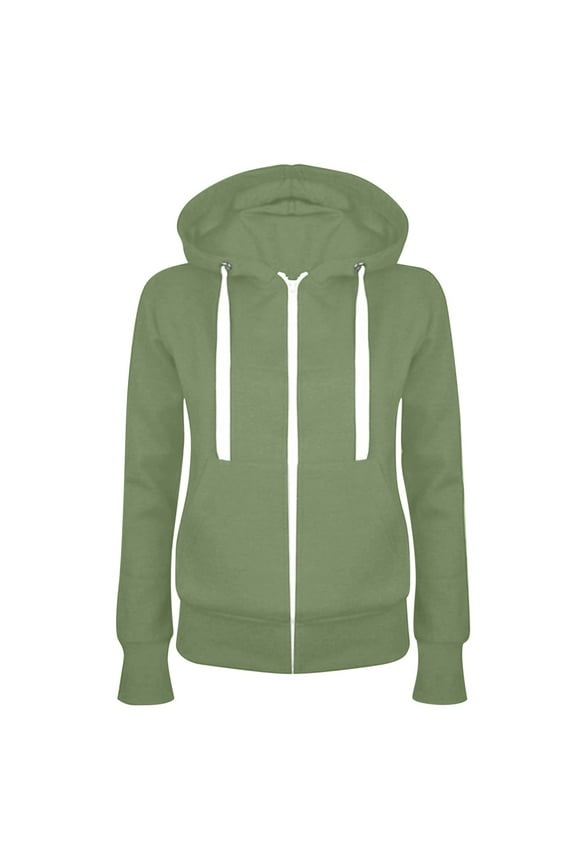 Women's Sweatshirts Casual Full Zip Up Plush Hoodie Comfy Slim Solid Sweatshirt Long Sleeve Jacket With Pockets Olive Green