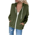 thumbnail image 1 of Lovskoo Women's Sweatshirts Casual Full Zip Up Plush Hoodie Comfy Slim Solid Sweatshirt Long Sleeve Jacket With Pockets Olive Green, 1 of 6