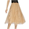thumbnail image 1 of Lovskoo Women's Sweet Ruffled Tutu Tulle Skirt Elastic High Waist Tiered Mesh Midi Skirt Khaki, 1 of 7