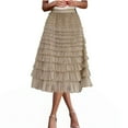 thumbnail image 1 of Lovskoo Women's Sweet Ruffled Tutu Tulle Skirt Elastic High Waist Tiered Mesh Midi Skirt Khaki, 1 of 8