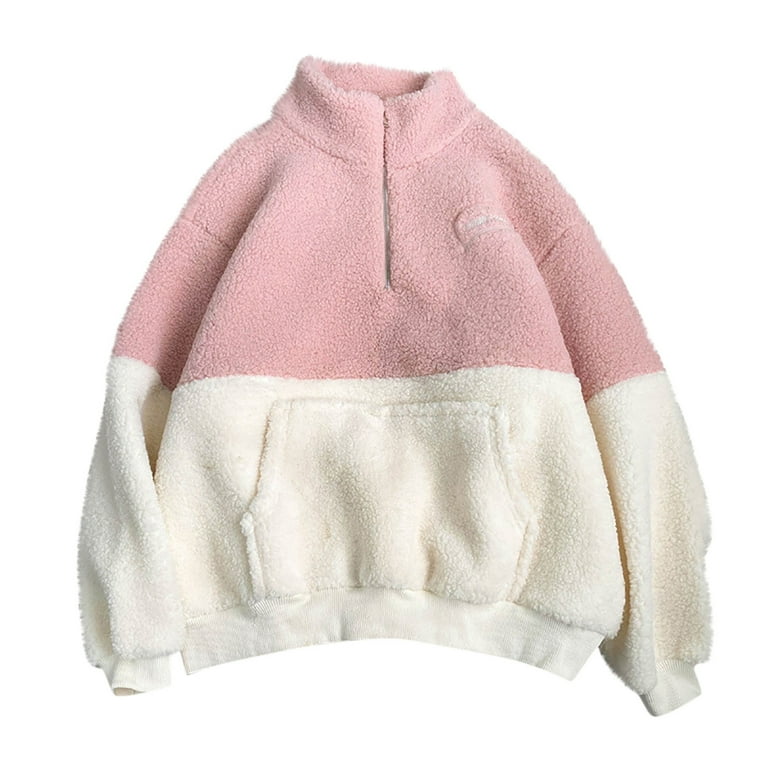 Half zip plain faux fur sweatshirt cheap