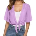 thumbnail image 1 of Lovskoo Women's Tie Front Chiffon Cardigans Shrug Cropped Tops Casual Short Sleeve Lightweight Summer Short Shawl Shirts Purple, 1 of 7