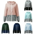 thumbnail image 1 of Lovskoo Women's Trench Coat Windbreaker Long Sleeve Color Block Patchwork Thin Hooded Zipper Casual Sport Coat Navy, 1 of 5