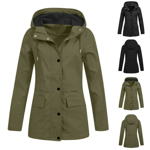 Lovskoo Women's Trench Coat Windbreaker Long Sleeve Solid Thin Hooded Zipper Casual Sport Coat Olive Green