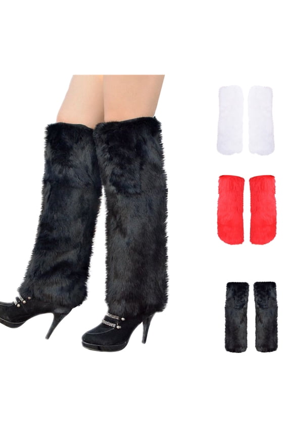 Women's Trendy Christmas Faux Fur Leg Warmers Furry Fuzzy Winter Boot Cuffs Cover Stage Performance Socks Red