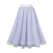 Lovskoo Womens Tulle Skirt Elegant Pleated Skirts for Women Midi Length Elastic Waist Purple