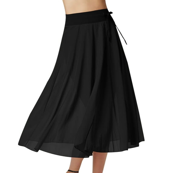 Lovskoo Women's Tulle Skirts Midi Elastic High Waist Pleated Mesh Flowy A-Line Party Long Tutu Skirts Black