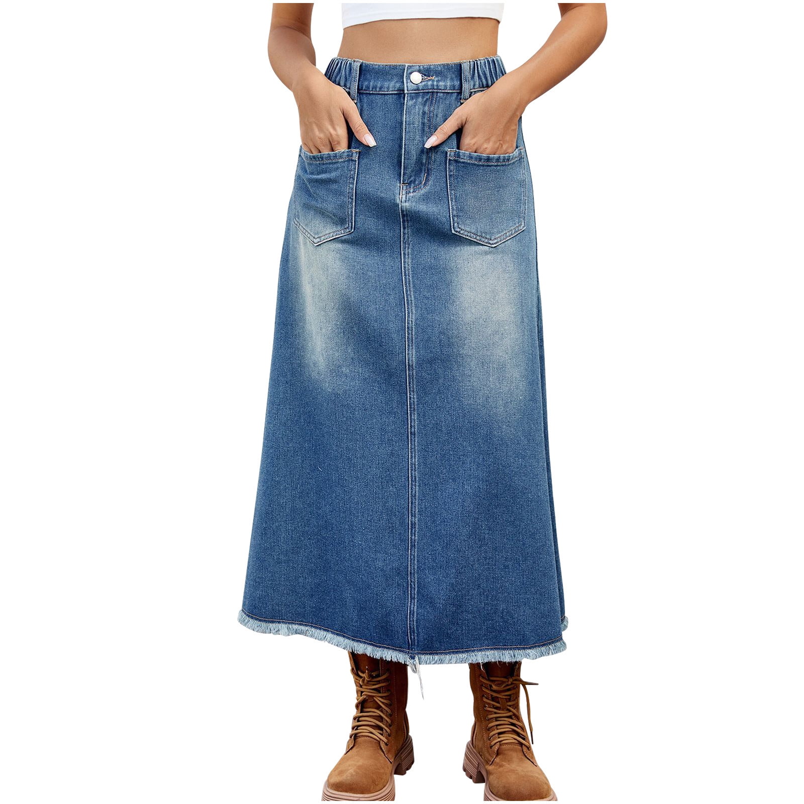 Lovskoo Women's Vintage ALine Maxi Denim Skirt Distressed High Waist — free download