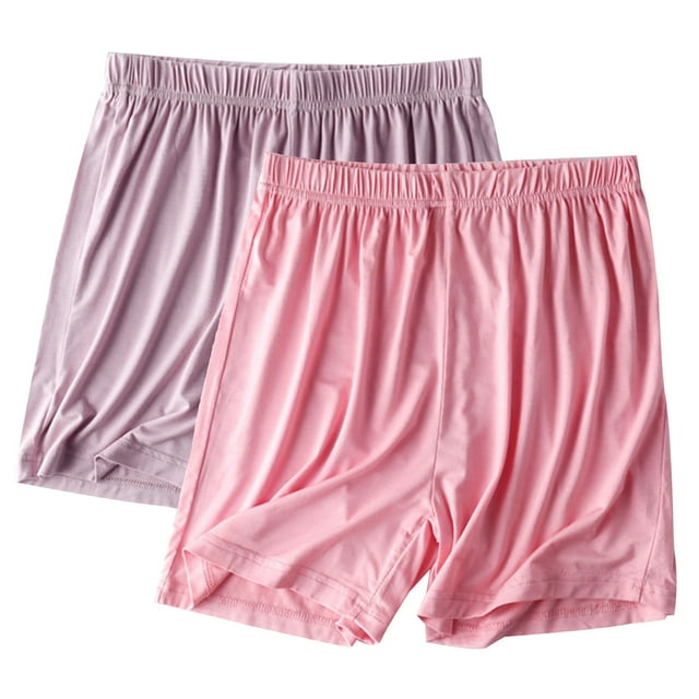 Lovskoo 2 Pack Womens Shorts Muliti Color Comfy Stretch Ultra-Soft Pajama Lounge Shorts Elastic Waist Elegant Sleepwear(Available In Plus Size) Pink & Beige