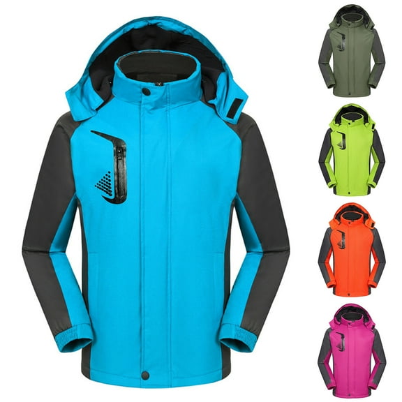 Lovskoo Women's Windbreaker Jacket Plush Color Matching Windproof and Warm Hiking Clothes Casual and Trendy Charging Clothes Green