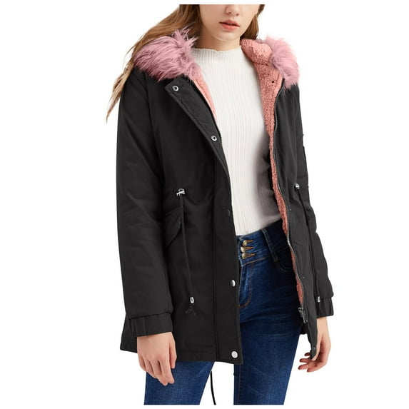 Lovskoo Women's Winter Coat Warm Parka Jacket Anoraks Hooded Fleeced Lined Faux Fur Mid Length Thick Warm Casual Comfortable Cotton Jacket Multicolor
