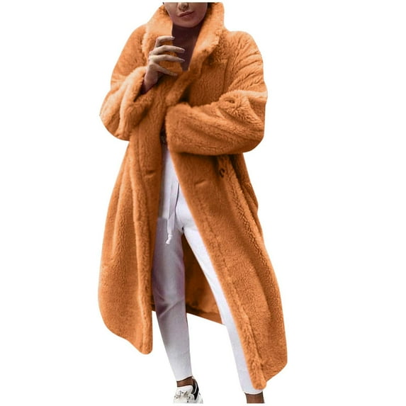 Lovskoo Women's Winter Coat Warm Thick Faux Fur Outwear Cardigan Notch Lapel Overcoat Winter Coat Snow Jacket Parka Khaki