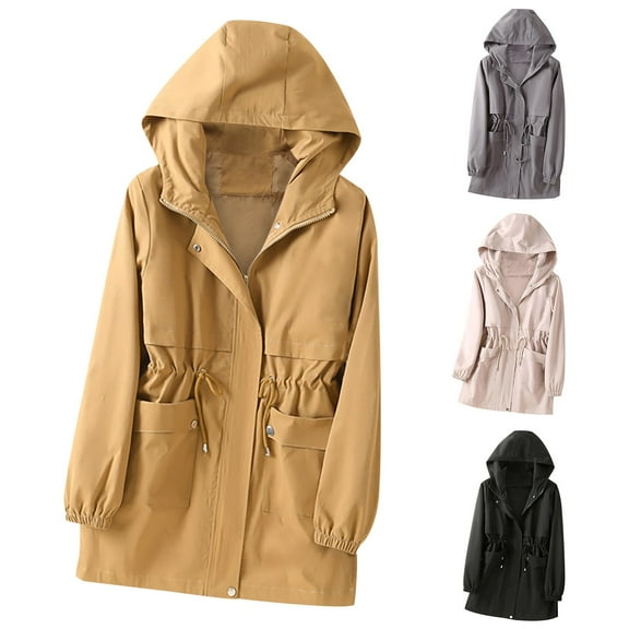 Lovskoo Women's Winter Coats Fleece Parkas Anoraks Thick Warm Hooded Long Sleeve Pockets Cardigan Ladies Solid Mid-Length Coat Beige